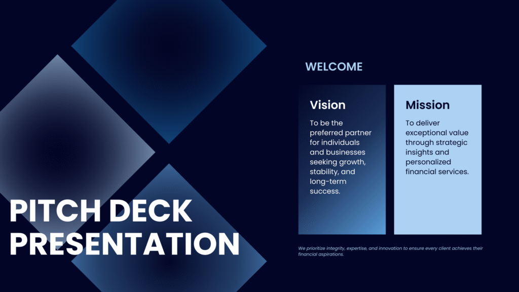 navy blue geometric finance pitch deck business presentation